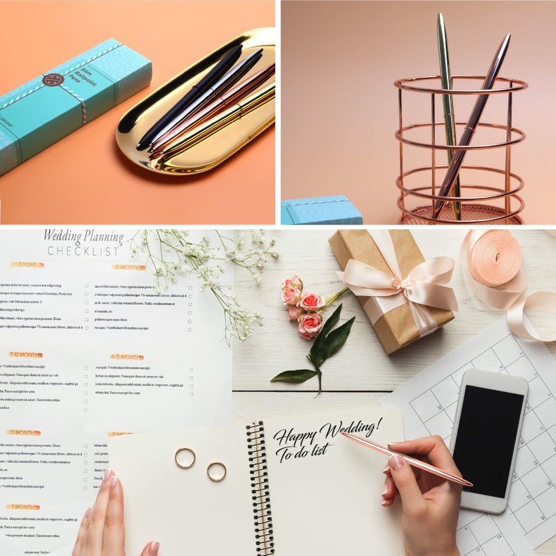 Oriday Ballpoint Pen Set of 4 Sleek, Slim Planner Pens - Metal Ball Point Pen in Black Ink In A Gift Box for Women, Wedding, for Home Office Decor (Assortment, Black Ink) - Image 5